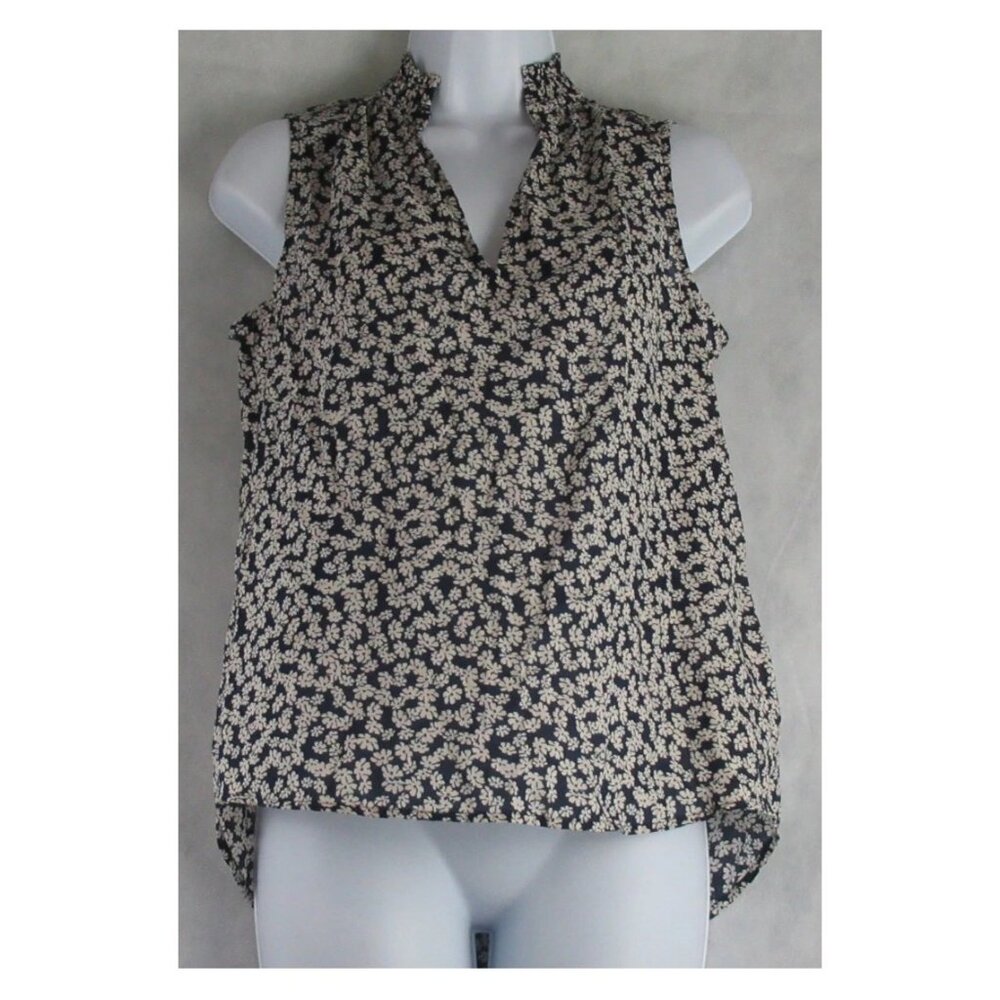 On 34th Women's Sleeveless Ruffle V-Neck Top, Dark Intrepid Blue Floral, XS